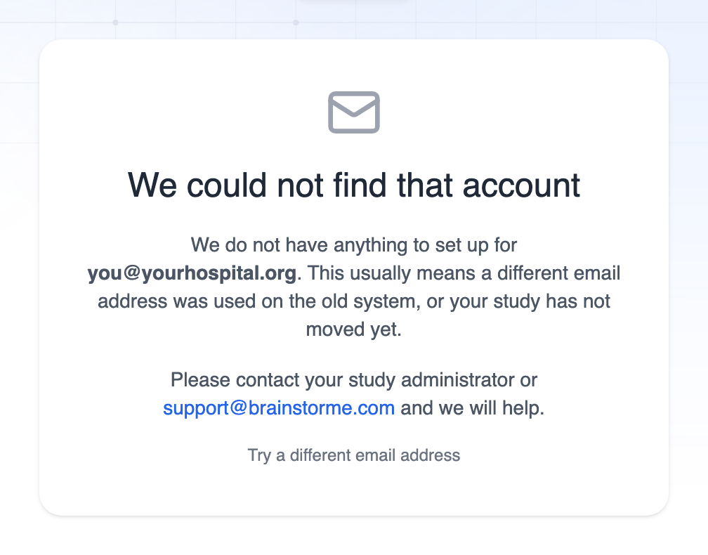 The screen shown when there is nothing to set up for an email address
