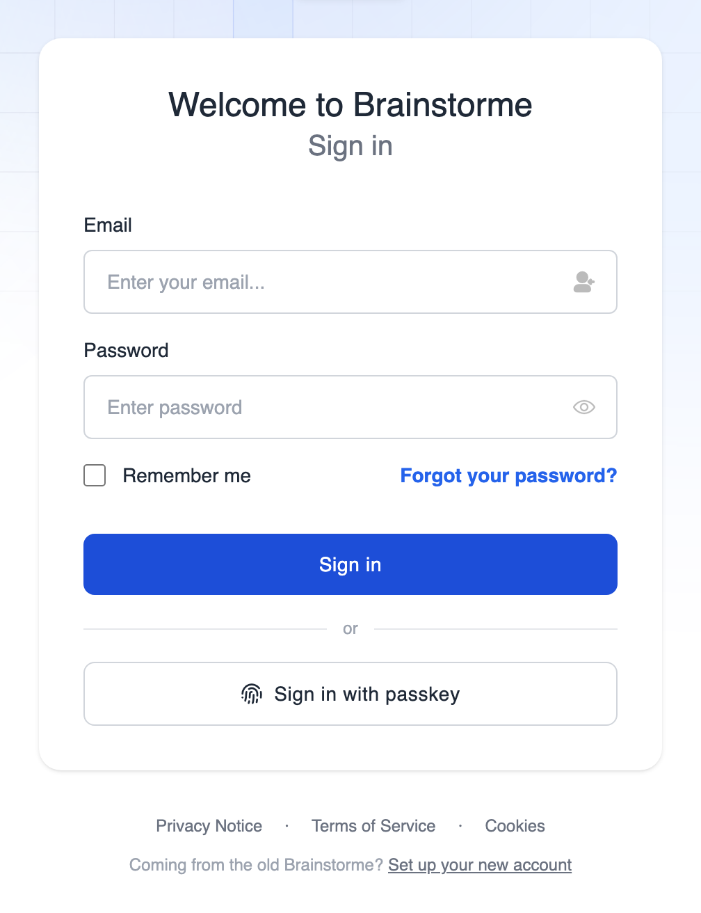 The sign-in page, with the account setup link beneath the footer
