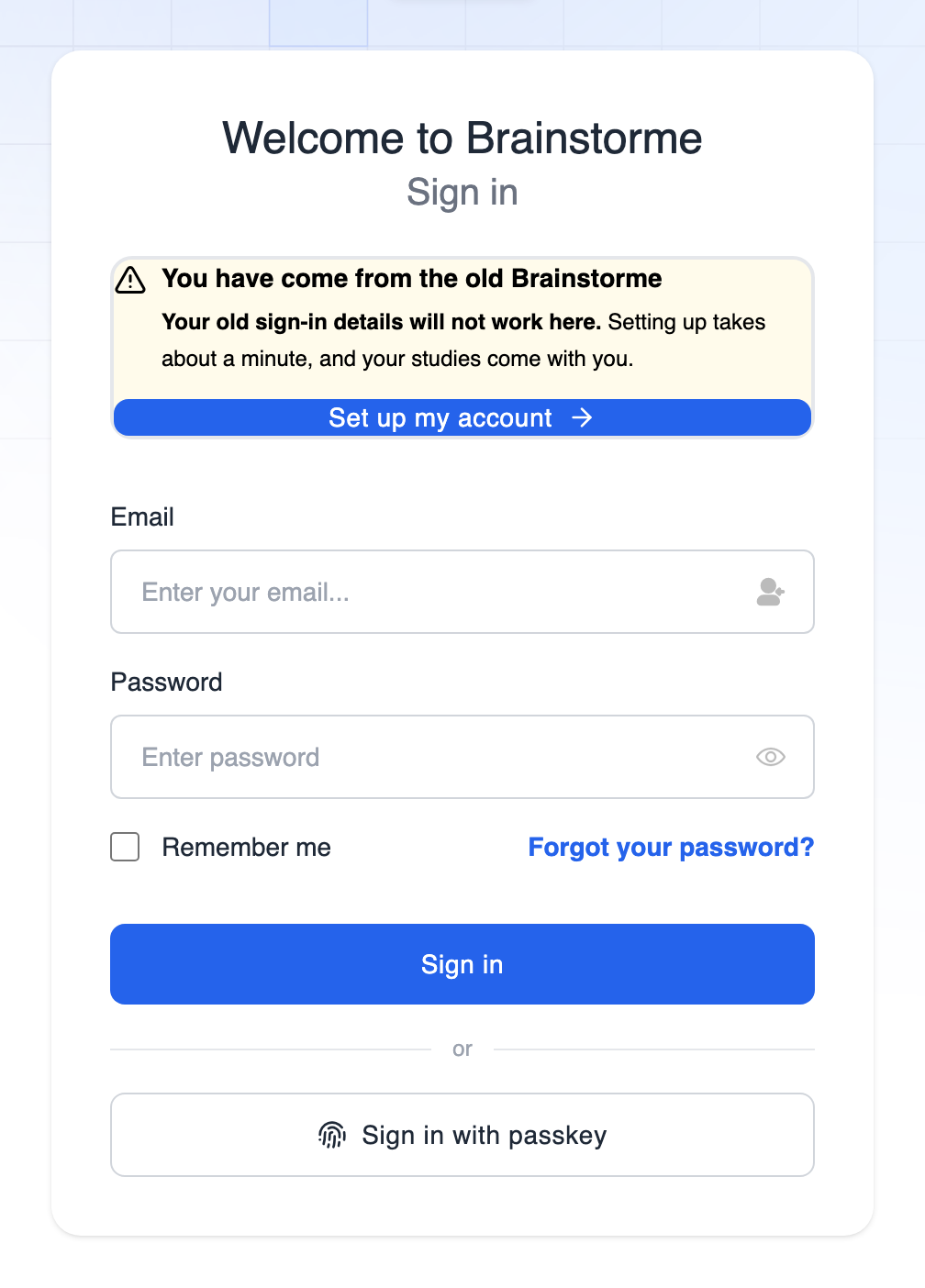 The sign-in page with the account setup banner shown
