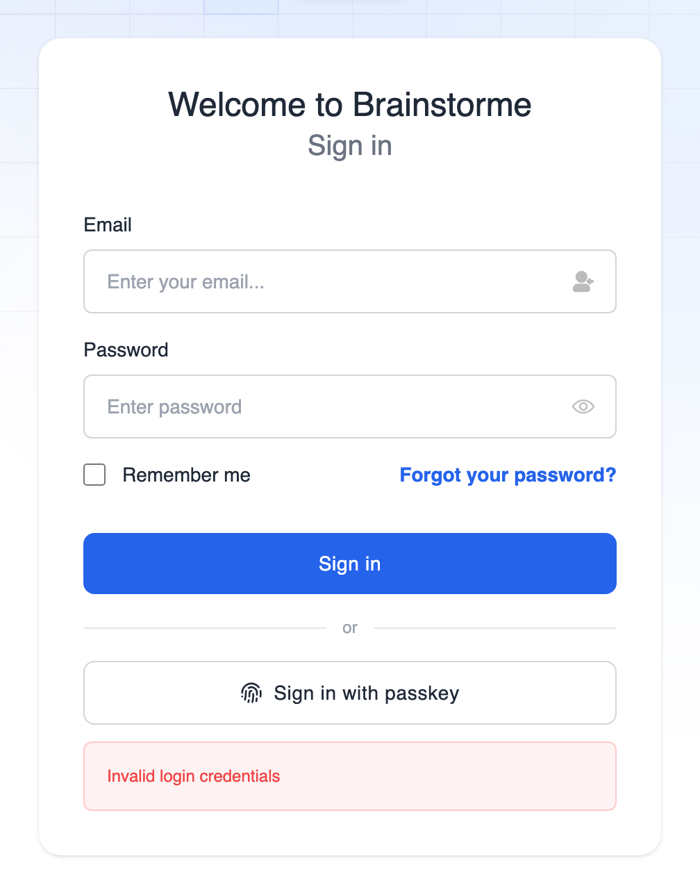 A rejected sign-in, explaining that old passwords do not work and offering account setup