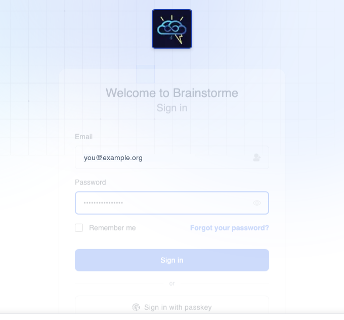 The Brainstorme sign-in page